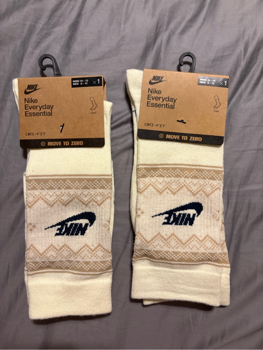 2 Nike Dri-fit Essential Holiday Fair Isle Crew Socks FZ7031-111 Size Large